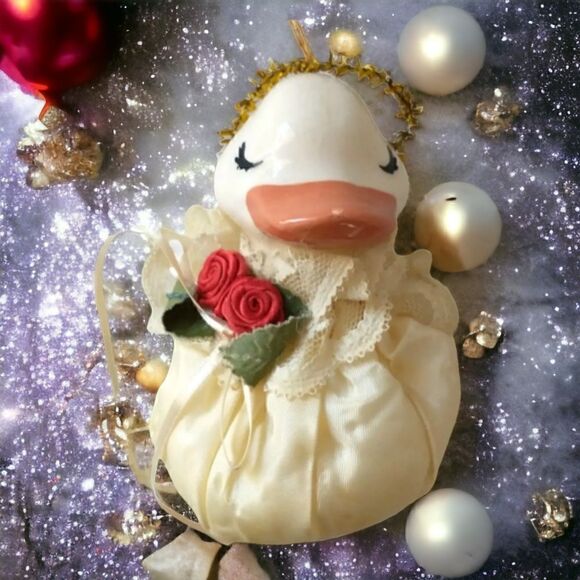 Victorian Style Duck Ornament Plush Body Porcelain Head Christmas Holiday Vtg. C - Picture 1 of 10
